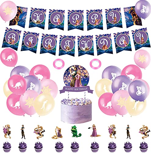 Geburtstagsfeier Dekorationen Rapunzel Luftballons Alles Gute Zum Geburtstag Girlande Tortentopper Prinzessinnen Ballons für Kinder Rapunzel Geburtstag Deko Partyzubehör von RZDQZY