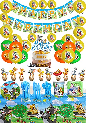 Geburtstagsparty Dekorationen Tom and Jerry Luftballons Alles Gute Zum Geburtstagfahne Tom und Jerry Partygeschirr Kuchendekoration für Kinder Tom and Jerry Partydekorationen von RZDQZY