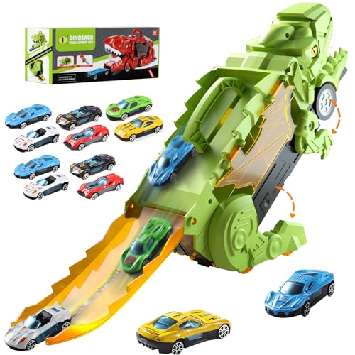 RZMZBY Dinosaurier Spielzeug ab 3-8 Jahre Jungen, Transport Fahrzeug Auto Spielzeug für Jungen mit 12 Rennwagen Geschenk Jungen 3 4 5 6 7 8 Jahre Kinderspielzeug ab 3-8 Geburtstagsgeschenk Jungen von RZMZBY