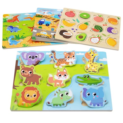 RZMZBY Holz Steckpuzzle für Kinder 4 Sets Holzpuzzles 39 Stücke Montessori Spielzeug ab 1 2 3 Jahre, Lernspielzeug für Mädchen and Jungen von RZMZBY