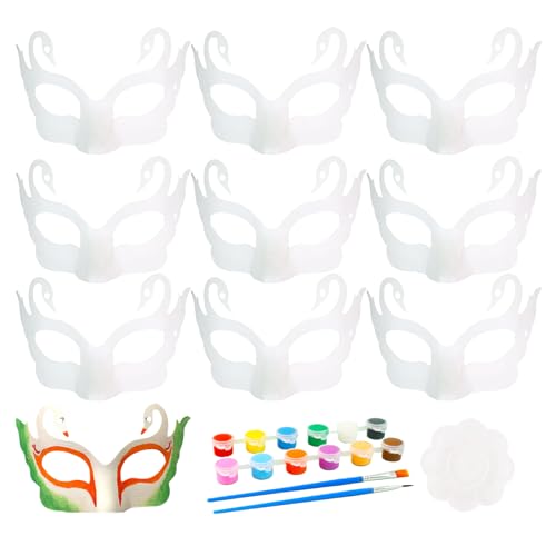 10 Stück Therian Mask DIY Weißes Papier Maske - Fuchs Und Katzen Masken Zum Bemalen Kinder - Handgemalte Party Masken Unbemalt Cat Mask Persönlichkeit Halloween Cosplay Unbemalte Stütze (Schwan) von RZXBB