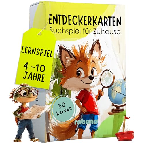 Rabano Art 50 Entdeckerkarten für Kinder – Indoor Schatzsuche und Zuhause entdecken I Spannendes Suchspiel I Lernspiel & Geschenk für Mädchen und Junge I Spiele ab 4, 5, 6, 7, 8 Jahre von Rabano Art