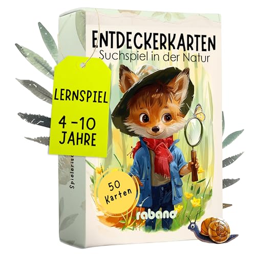 50 Entdeckerkarten für Kinder – Outdoor Schatzsuche und Natur entdecken I Spannendes Suchspiel I Lernspiel & Geschenk für Mädchen und Junge I Spiele ab 4, 5, 6, 7, 8 Jahre von Rabano Art