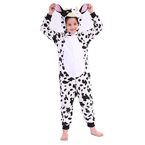 Rabtero Kinder Tier Onesie Kostüm, Unisex Kuh Onesie Kostüm, Milchvieh Onesie Kostüm, Kinder Halloween/Weihnachten/Karneval Festival Kostüm für Kinder 10-12 von Rabtero