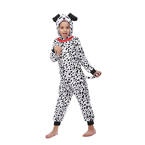 Rabtero Kinder Tier Onesie Kostüm, Unisex Spotted Hund Onesie Kostüm, Dalmatiner Onesie Kostüm, Kinder Halloween/Weihnachten/Karneval Festival Kostüm für Kinder 10-12 von Rabtero