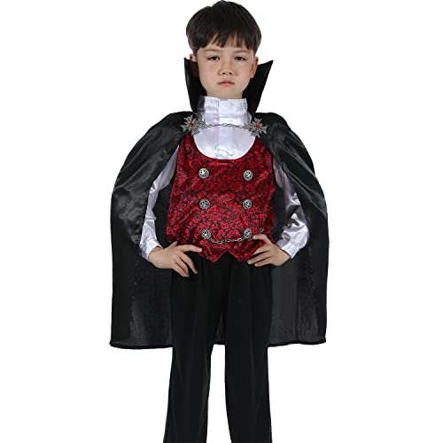 Rabtero Kinder Vampir Kostüm, Jungen Graf Dracula Kostüm, Halloween Dracula oder Vampir Fancy Dress Up für Jungen 4-6 Jahre von Rabtero