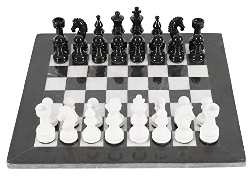 Marblous Krafts Schachspiel, 38,1 cm, schwarz-weiß, mit 32 Metallfiguren und 2 zusätzlichen Königinnen und Marmorplatte – großes handgefertigtes Schach- und Schachspiel für von Radicaln