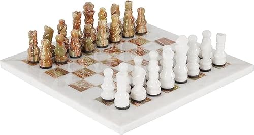 RADICALn Handgefertigtes Big 15 Zoll Weiß und Grün Onyx Schach Set Vollspiel Marmor Turnier Set Tanne Erwachsene von Radicaln