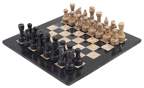 Radicaln 15" Handmade Black and Fossil Coral Weighted Marble Full Chess Set Staunton and Ambassador Gift Style Chess Sets von Radicaln