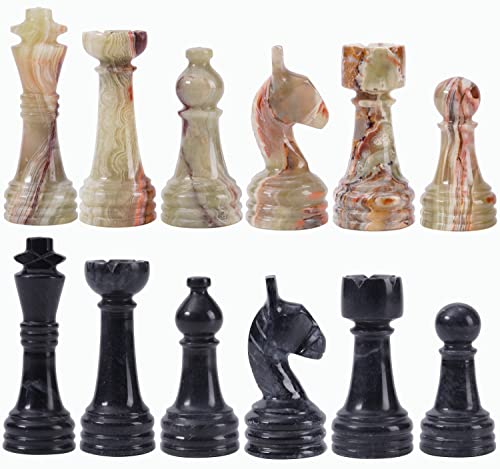 Radicaln Marmor Schachfiguren Schwarz & Multi Grün 3,5 Zoll König Figuren Handgemachte 32 Schachfiguren - Geeignet für 16-20 Zoll Schachspiel - Brettspiele von Radicaln