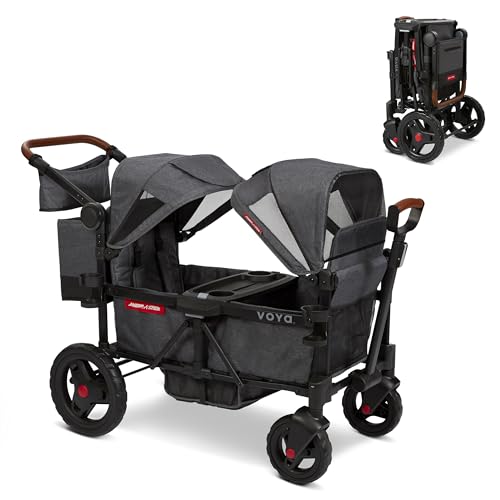 Radio Flyer Voya Stroller Wagon, 2-Sitzer-Kinderwagen für Kinder zum Sitzen, Baby-Bollerwagen mit Verdeck, Doppel-Kinderwagen, faltbarer Wagen mit Sitzen, Bollerwagen für Kinder von Radio Flyer