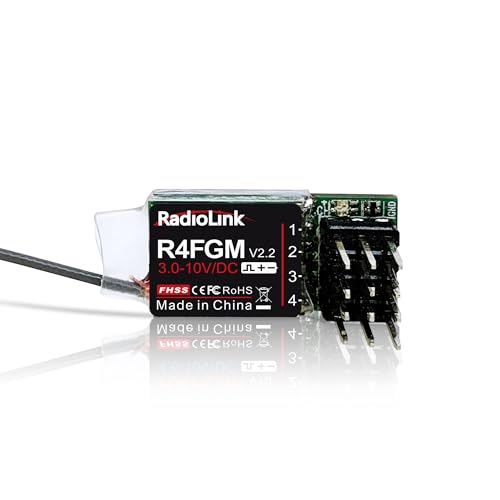 Radiolink R4FGM RC Empfänger V2.2 2.4 Ghz Gyro-integriert 4 Kanäle große Reichweite bis zu 400m für Autos Boote kompatibel mit RC8X/RC6GS V3/RC4GS V3/T8FB/T8S/T16D/T12D von Radiolink