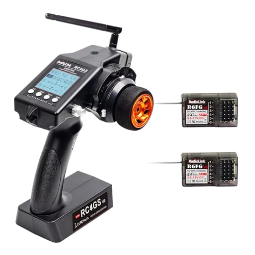 Radiolink RC4GS V3 5 Kanäle 2.4GHz RC Sender mit 2 Stück Empfängern R6FG, Gyro Telemetrie integriert, Dual Mix programmierbar für RC Auto, Truck, Buggy, Rennfahrzeug, Drifting, Crawler und RC Boot von Radiolink