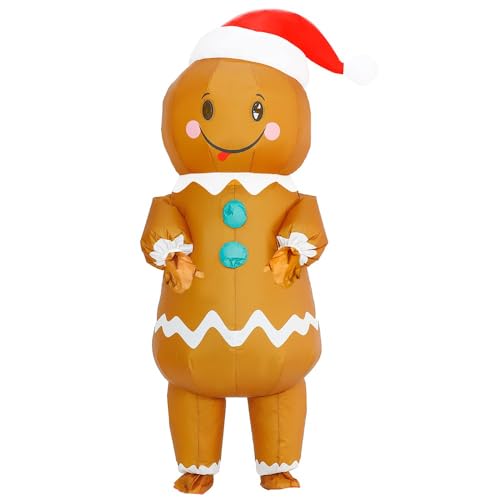 Rafalacy Aufblasbares Weihnachtsmann-Anzug-Kostüm für Ault, Unisex, Elfenkostüm, Schneemann-Kostüm, Weihnachts-Kostüm, lustiges Cosplay-Kostüm (Lebkuchenmann) von Rafalacy