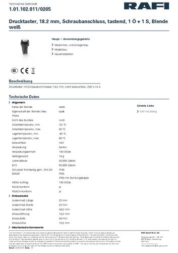 RAFI 1.01.102.011/0205 Drucktaster 250V 2A tastend (L x B x H) 22 x 22 x 44.5mm 1St. von Rafi