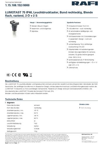 RAFI 1.15.108.152/0000 LUMOTAST 75 Leuchtdrucktaster 230V 4A rastend (L x B x H) 24 x 18 x 57mm IP40 von Rafi