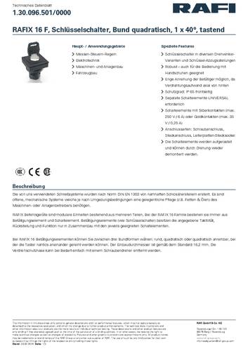 RAFI 1.30.096.501/0000 RAFIX 16 F Schlüsselschalter 1 x 40° von Rafi