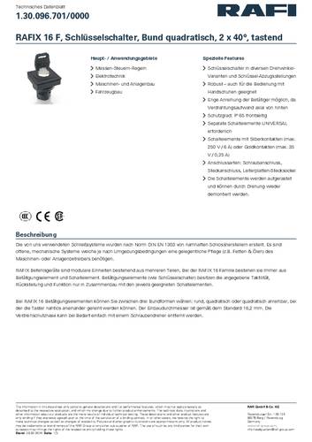 RAFI 1.30.096.701/0000 RAFIX 16 F Schlüsselschalter 2 x 40° von Rafi