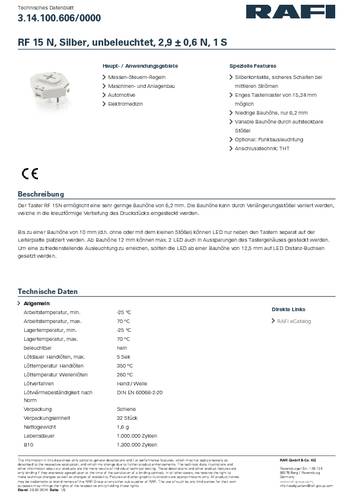 RAFI 3.14.100.606/0000 3.14.100.606/0000 Drucktaster 35V 0.25A tastend (L x B x H) 15 x 15 x 6.2mm von Rafi