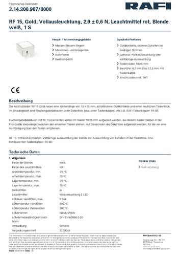 RAFI 3.14.200.907/0000 3.14.200.907/0000 Drucktaster 35V 0.1A tastend (L x B x H) 15 x 15 x 9.7mm von Rafi