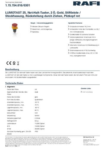 RAFI LUMOTAST 25 Drucktaster 25V 0.1A 2 Öffner 1St. von Rafi