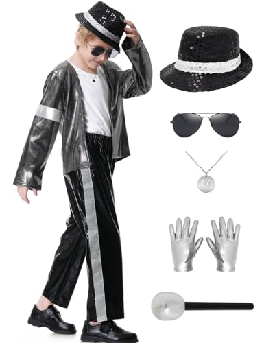 Ragelion 8PCS Dance Star Kostüm für Kinder 80er Disco Cosplay Outfits für Jungen Mädchen Party Halloween Rollenspiel (110) von Ragelion