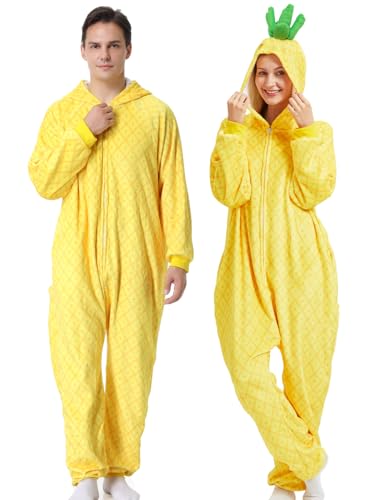 Ragelion Ananas Kostüm Erwachsene Ananas Onesie Pyjama Damen Herren Obst Kostüm Unisex Ananas Jumpsuit für Halloween Karneval Cosplay (M) von Ragelion