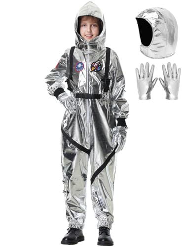 Ragelion Astronaut Kostüm Herren,Silber Astronauten Kostüm Overall für Herren Damen Spaceman Kostüm für Karneval Halloween von Ragelion