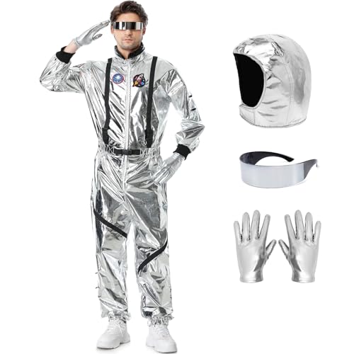 Ragelion Herren Astronaut Kostüm Halloween Spaceman Kostüm Set Unisex Anzug Pretend Role Play Dress Up Outfit von Ragelion