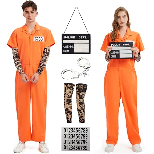 Ragelion Sträfling Kostüm Herren,Prisoner Overall Kostüm Damen Orange Gefangener Kostüm (2XL) von Ragelion