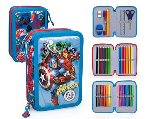 Ragusa-Trade Avengers Hulk Captain America Iron Man Thor, 3-Fach Federtasche Federmappe, 44 TLG. gefüllt für Jungen Mädchen Kinder, rosa/pink, 20 x 12,5 x 5,5 cm von Ragusa-Trade