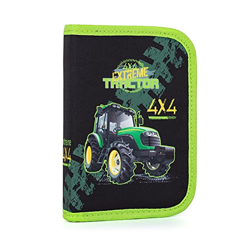 Ragusa-Trade Jungen Mädchen Kinder Traktor Bauernhof 1-Fach Federtasche Federmappe Schlamper, leer ohne Inhalt, grün/schwarz, 20,5 x 14 x 4 cm von Ragusa-Trade