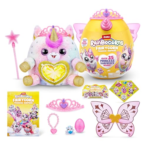 Rainbocorns Fairycorn Princess Serie 6 Einhorn – Plüsch zum Sammeln – Magische Märchenprinzessin überrascht, Kuschel-Plüsch-Stofftier, Aufkleber, (Einhorn) von Rainbocorns