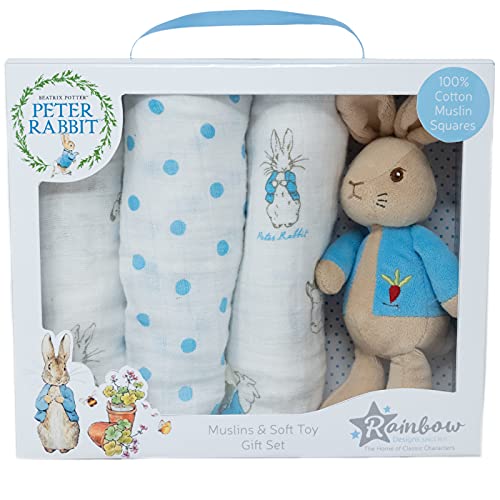 Rainbow Designs PO1599 Soft Toy & Muslin Gift Peter Rabbit Kinder Plüschtier und Musselin Set, weiß, 6 x 24 x 20 Centimeters von Rainbow Designs