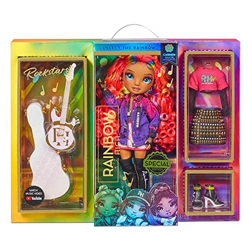 RAINBOW HIGH 423331-INT Rockstar Carmen Mayor – Rainbow Modepuppe und Spielset mit 2 Outfits zum Kombinieren, Musikinstrument und Accessoires-Tolles Geschenk für Kinder von 6-12 Jahren, Mehrfarbig von Rainbow High