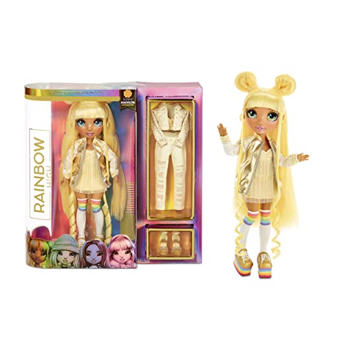 Rainbow High Fashion Doll – Sunny Madison - Gelbe Puppe mit Luxus-Outfits, Accessoires und Puppenständer Series 1 Mädchen ab 6 Jahren von Rainbow High