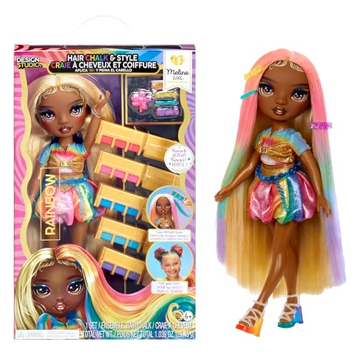 Rainbow High Hair Chalk & Style Doll - Meline - 28 cm Puppe in Regenbogen- und Goldfarben, Auswaschbare Haarkreide, Färben, Stylen, Spielen, Ausspülen & Wiederholen, für Kinder von 4 bis 12 Jahre von Rainbow High