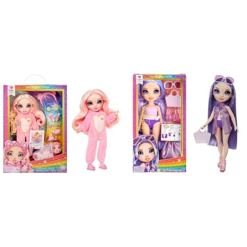Rainbow High Junior High PJ Party - Bella (Pink) & Swim & Style - Violet (Lila) - 28 cm Große Puppe mit Schimmerndem Pareo von Rainbow High
