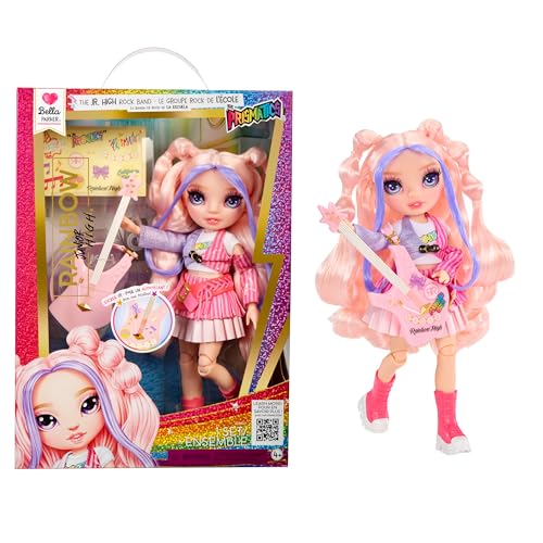 Rainbow High Junior High Rock Band - Bella, Pink - 23 cm Modepuppe mit Bassgitarre, Individuell mit Aufklebern Gestaltbar, Beweglich, Süßes Spielzeug für Kinder ab 4 Jahren Rainbow High Junior High Rock Band - Bella, Pink - 23 cm Modepuppe mit Bassgitarre, Individuell mit Aufklebern Gestaltbar, Beweglich, Süßes Spielzeug für Kinder ab 4 Jahren von Rainbow High