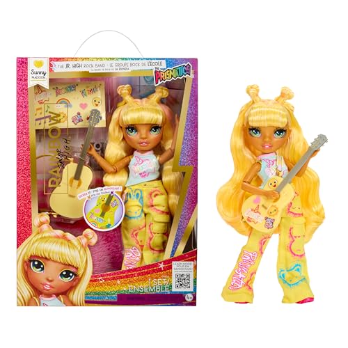 Rainbow High Junior High Rock Band - Sunny, Gelb - 23 cm Modepuppe mit Gitarre, Individuell mit Aufklebern Gestaltbar, Beweglich, Süßes Spielzeug für Kinder ab 4 Jahren Rainbow High Junior High Rock Band - Sunny, Gelb - 23 cm Modepuppe mit Gitarre, Individuell mit Aufklebern Gestaltbar, Beweglich, Süßes Spielzeug für Kinder ab 4 Jahren von Rainbow High