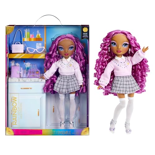 Rainbow High Modepuppe - Lilac Lane - Lila Modepuppe in Modischem Outfit - mit Brille & Mehr als 10 Bunten Spielaccessoires - Ideal für Kinder von 4-12 Jahren und Sammler von Rainbow High