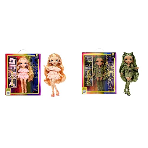 Rainbow High Modepuppe – OLIVIA WOODS - Camo Grün Puppe – Modisches Outfit & 10+ bunte Spiel-Accessoires -von 4-12 Jahren & Modepuppe – VICTORIA WHITMAN - Hellrosa Puppe mit Sommersprossen von Rainbow High