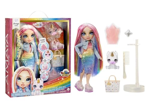 Rainbow High Modepuppe mit Schleim & Haustier - Amaya (Regenbogenfarben) - 28 cm Schimmernde Puppe mit Glitzerschleim, Magischem Haustier und Modeaccessoires - Kinderspielzeug - 4-12 Jahre von Rainbow High