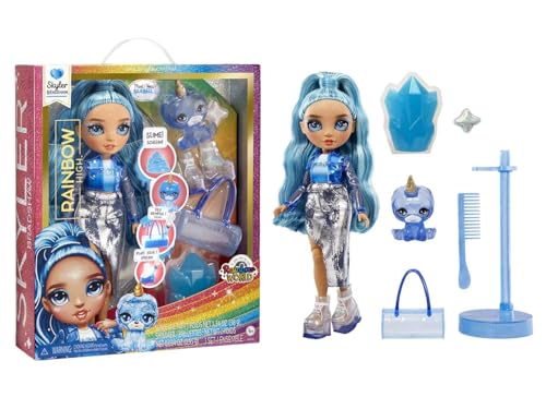 Rainbow High Modepuppe mit Schleim & Haustier - Skyler (Blau) - 28 cm Schimmernde Puppe mit Glitzerschleim, Magischem Haustier und Modeaccessoires - Kinderspielzeug - Ideal für 4-12 Jahre von Rainbow High