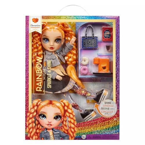 Rainbow High Sparkle and Shine - Clementine (Orange) - 28 cm Modepuppe mit flüssigem Glitter in den Beinen; Einfach Schütteln, um sie zum Glitzern zu Bringen; Ideal für Kinder von 4-12 Jahren von Rainbow High