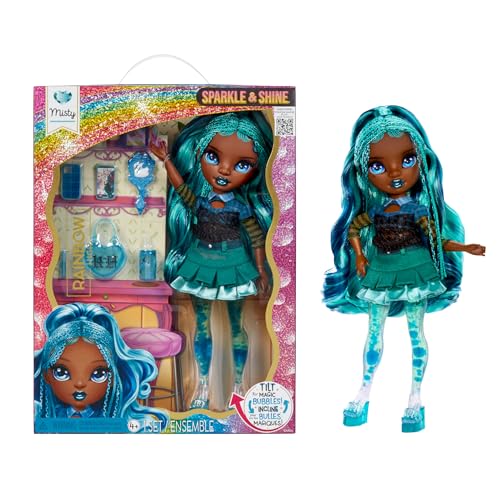 Rainbow High Sparkle & Shine Doll - Misty - 28 cm Modepuppe mit Türkisblauem Haar und Magischen Zauberblasen in den Beinen, Farbe, zum Stylen und Spielen, Sammlerstück, Für Kinder von 4 bis 12 Jahren Rainbow High Sparkle & Shine Doll - Misty - 28 cm Modepuppe mit Türkisblauem Haar und Magischen Zauberblasen in den Beinen, Farbe, zum Stylen und Spielen, Sammlerstück, Für Kinder von 4 bis 12 Jahren von Rainbow High
