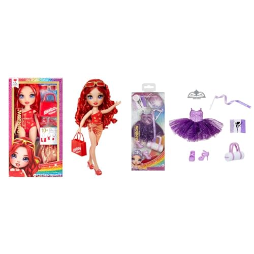 Rainbow High Swim & Style - Ruby (Rot) - 28 cm Große Puppe mit Schimmerndem Pareo & Mode-Pakete - Komplettes Outfit, Schuhe, Schmuck und Spielzubehör von Rainbow High