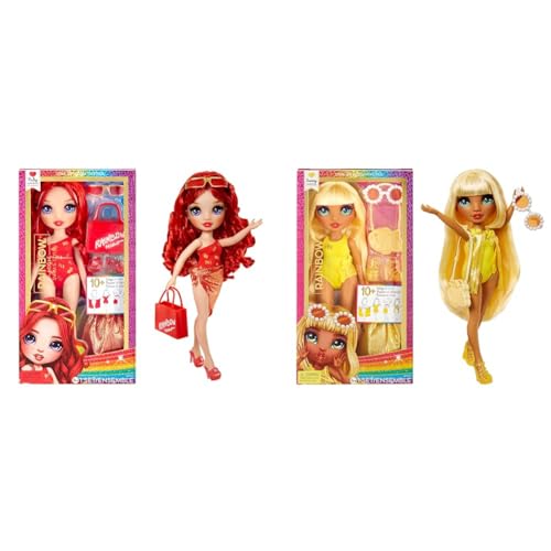Rainbow High Swim & Style - Ruby (Rot) - 28 cm Große Puppe mit Schimmerndem Pareo & Swim & Style - Sunny (Gelb) - 28 cm Große Puppe mit Schimmerndem Pareo von Rainbow High