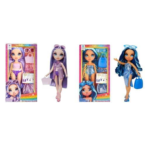 Rainbow High Swim & Style - Violet (Lila) & Swim & Style - Skyler (Blau) - 28 cm Große Puppe mit Schimmerndem Pareo von Rainbow High