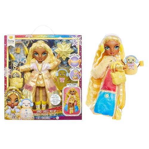 Rainbow High Winter Wonderland - Sunny (Gelb) - 28 cm Modepuppe, mit Verstecktem Magischem Schnee, der Sich mit Wasser Aufbauscht, mit Schneemann-Set, Geeignet für Kinder von 4-12 Jahre und Sammler von Rainbow High